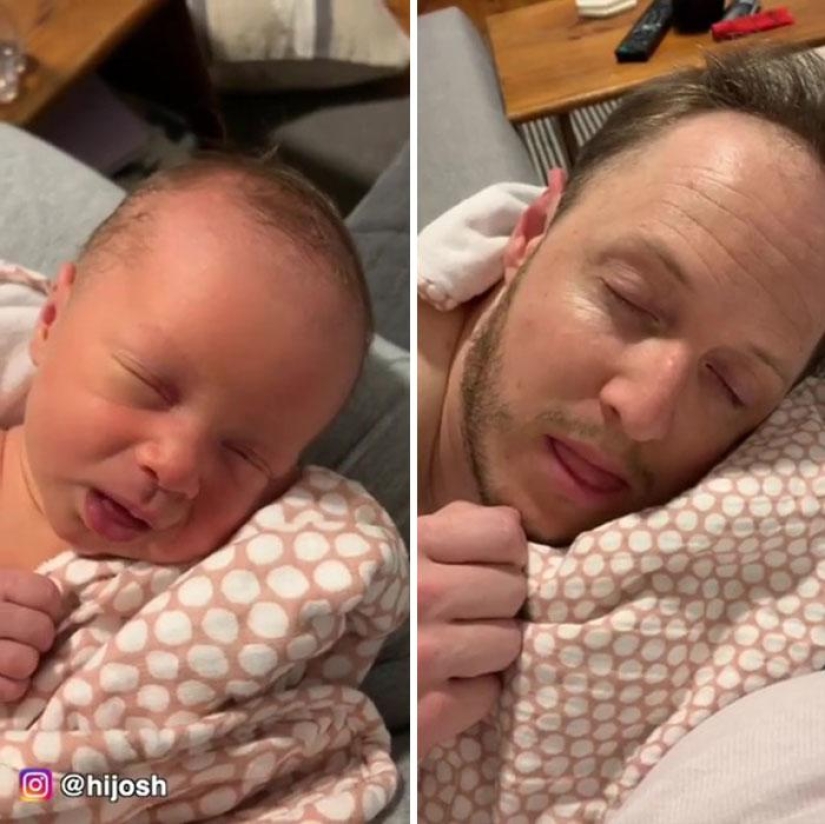 An apple tree from an apple: an Australian comedian copies the facial expressions of his tiny daughter