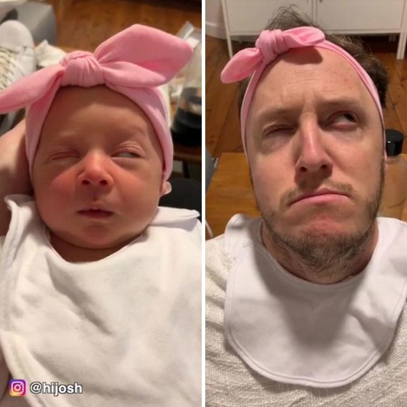 An apple tree from an apple: an Australian comedian copies the facial expressions of his tiny daughter