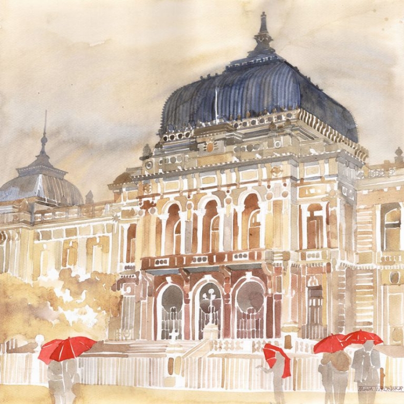 Architect draws famous cities of the world in watercolor