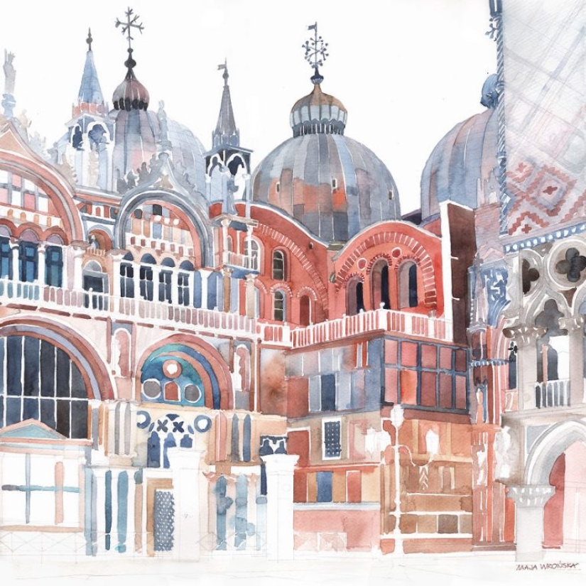 Architect draws famous cities of the world in watercolor