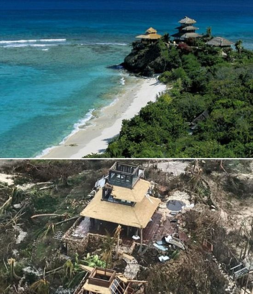 At the broken trough: billionaire Richard Branson showed the ruins of his house after the hurricane