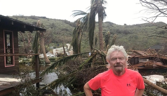 At the broken trough: billionaire Richard Branson showed the ruins of his house after the hurricane At the broken trough: billionaire Richard Branson showed the ruins of his house after the hurricane
