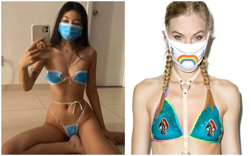 Bikini - "karankini": modelos de instagram vestidas con trajes de baño hechos de máscaras y suscriptores enojados con esto