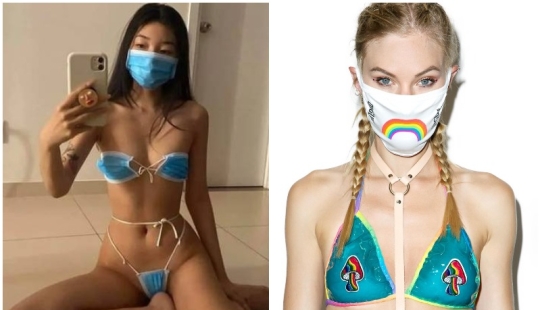 Bikini - "karankini": modelos de instagram vestidas con trajes de baño hechos de máscaras y suscriptores enojados con esto