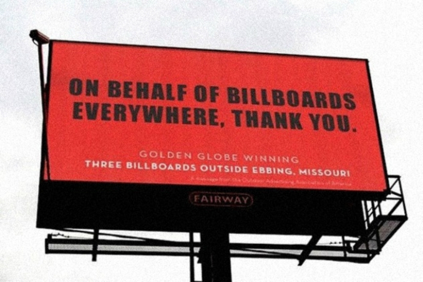 Billboard producers thanked the creators of the film "Three Billboards on the border of Ebbing, Missouri"