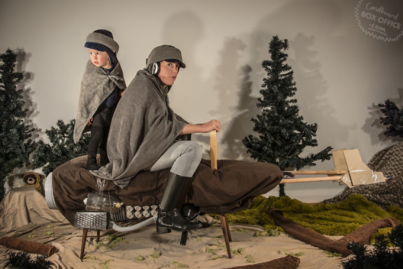 Cardboard and a little imagination: a two-year-old boy and his parents recreate scenes from movies and TV series