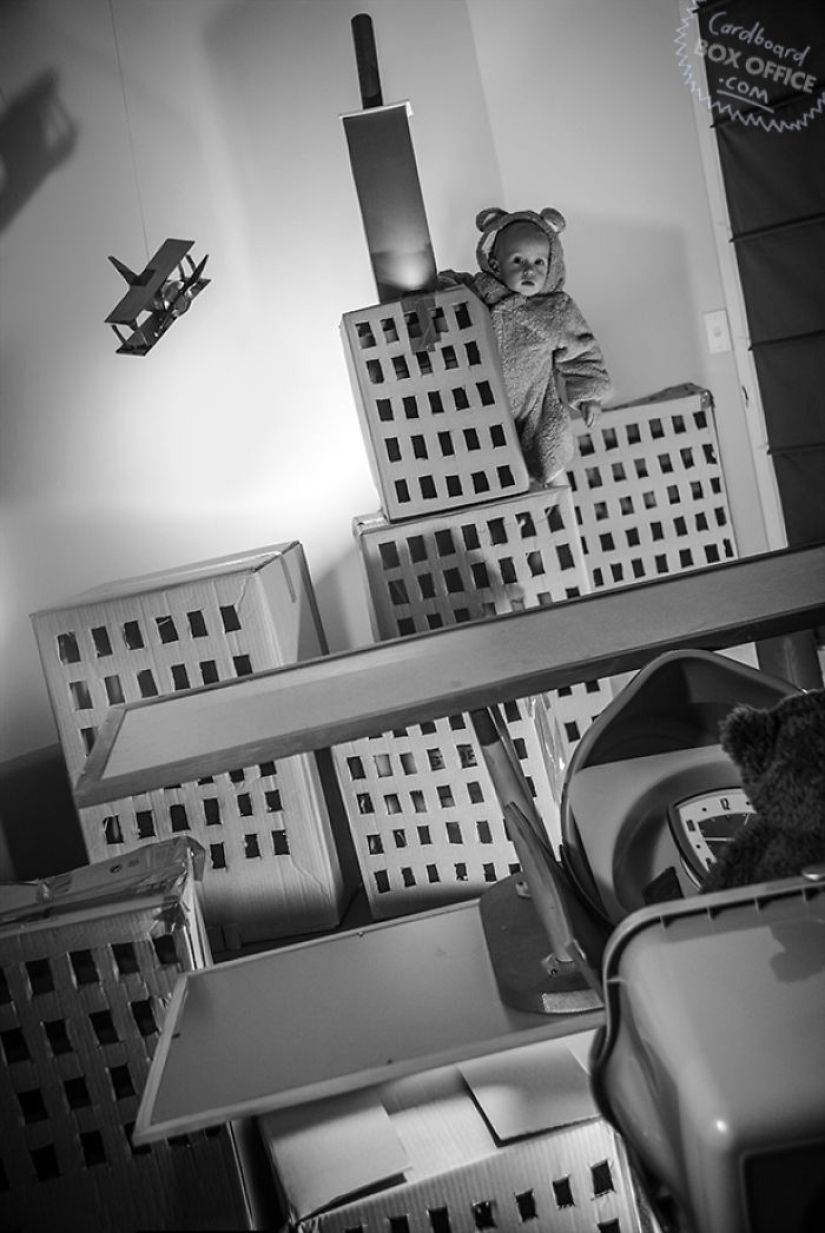 Cardboard and a little imagination: a two-year-old boy and his parents recreate scenes from movies and TV series