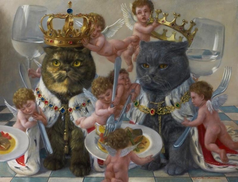 Cats are kings in the works of a talented Japanese artist, Tokujiro kawaii
