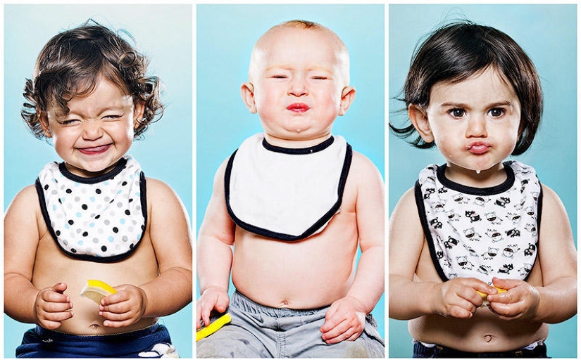Children and lemon – the first meeting in a fun photo project