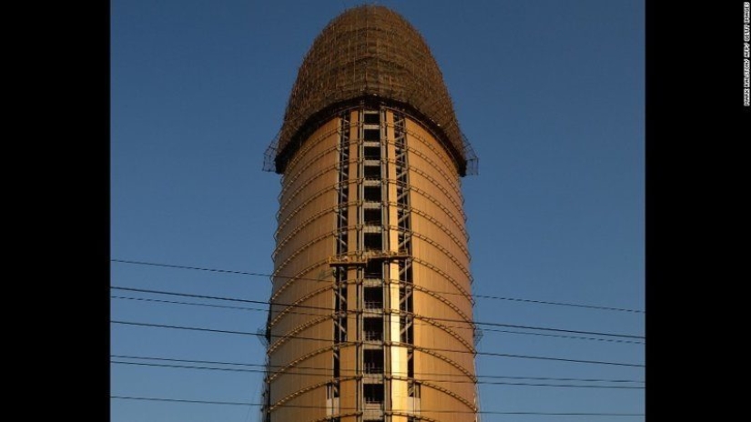 Chinese skyscraper in the form of a penis "ejaculated" into the sky with fireworks