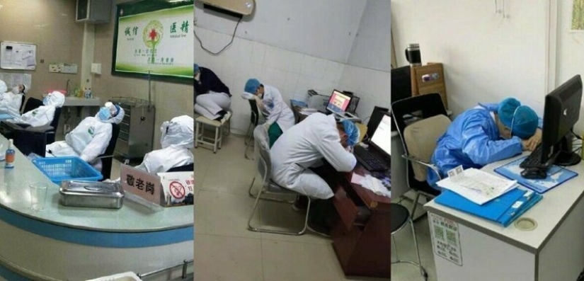 Cómo se ven las caras de los médicos chinos al final de un turno de trabajo