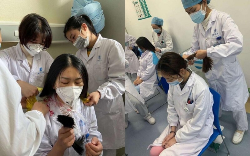 Cómo se ven las caras de los médicos chinos al final de un turno de trabajo