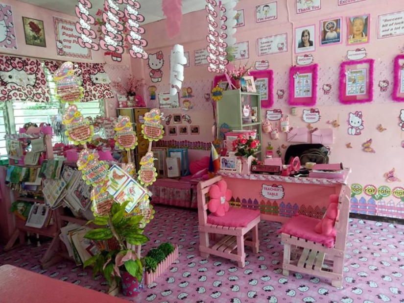 ¿Cómo te gusta esto, Snezhanna Denisovna?! Maestra filipina convirtió el aula en un paraíso rosado de Hello Kitty a su costa