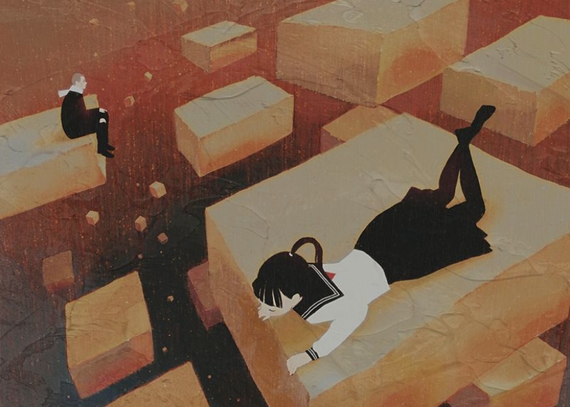 Colegialas y arte de anime melancólico y soñoliento