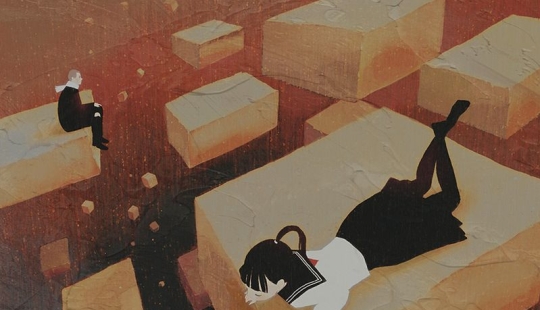 Colegialas y arte de anime melancólico y soñoliento