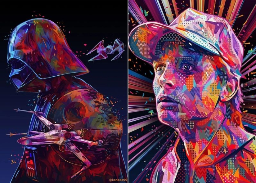 Colorful abstract portraits of stars in pop art style