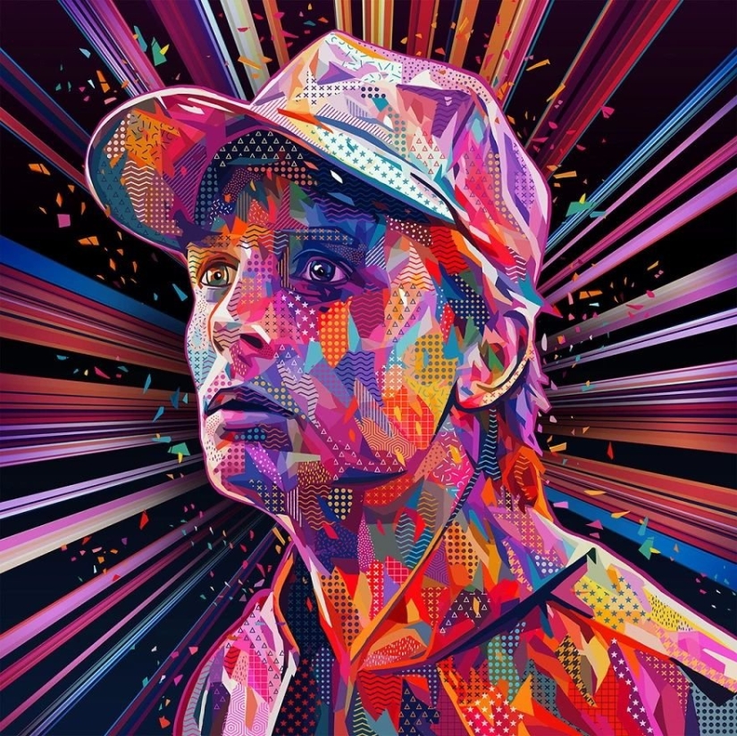 Colorful abstract portraits of stars in pop art style