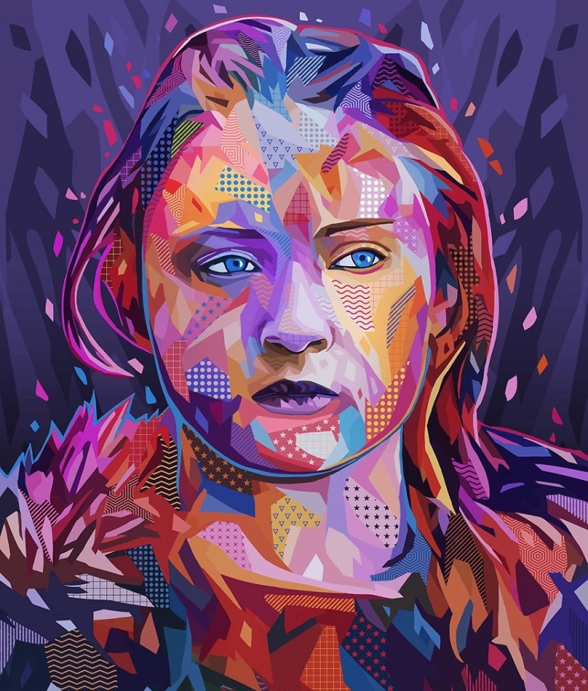 Colorful abstract portraits of stars in pop art style