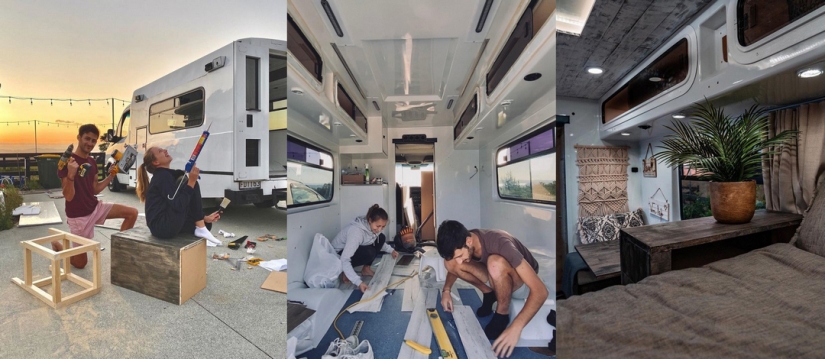 Couple turned an old ambulance into a chic home on wheels