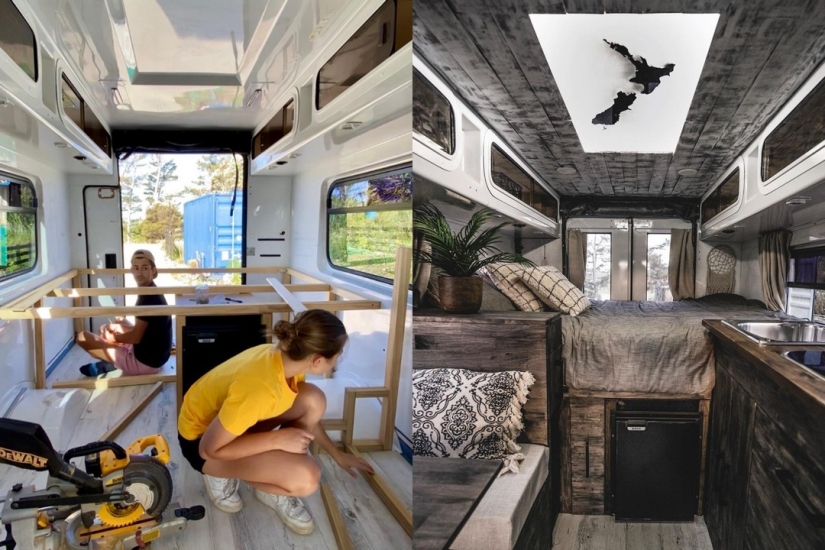 Couple turned an old ambulance into a chic home on wheels