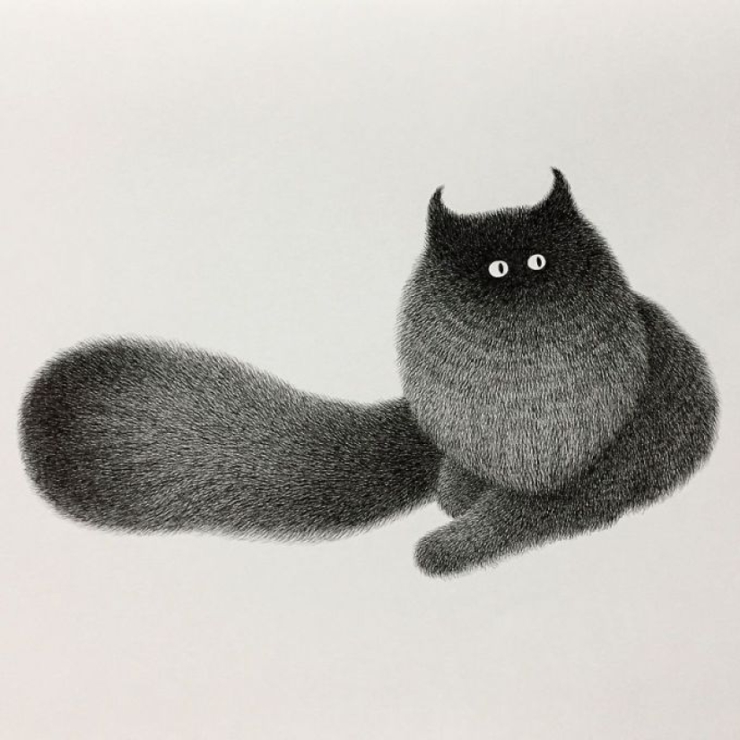 Cute fluffiness: charming cats drawn with a gel pen
