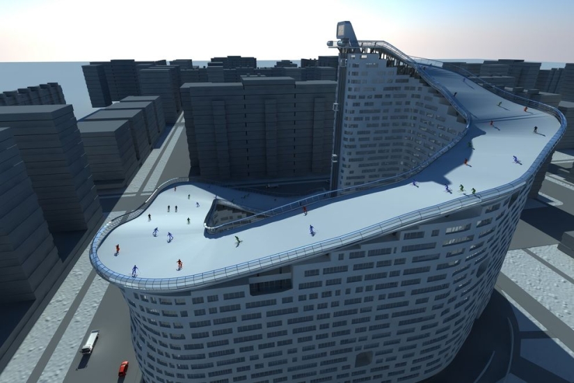 Del umbral a la tabla de snowboard: el proyecto de un edificio residencial con una pista de esquí en el techo