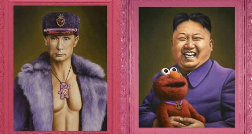 Dictators with pink glasses: mocking caricatures of famous politicians