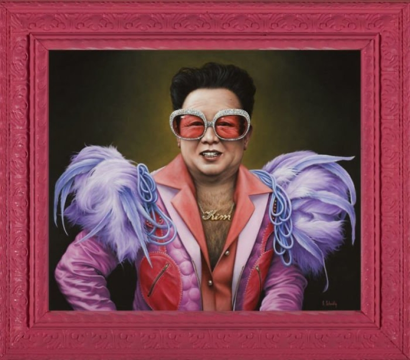 Dictators with pink glasses: mocking caricatures of famous politicians