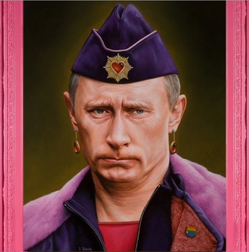 Dictators with pink glasses: mocking caricatures of famous politicians