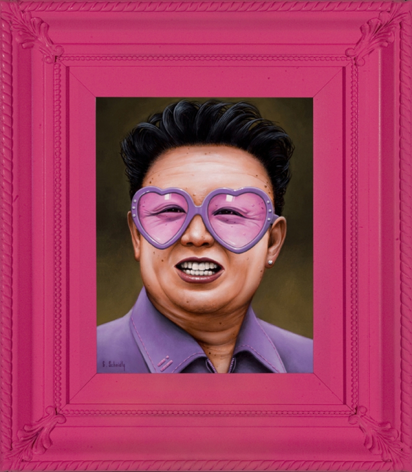 Dictators with pink glasses: mocking caricatures of famous politicians