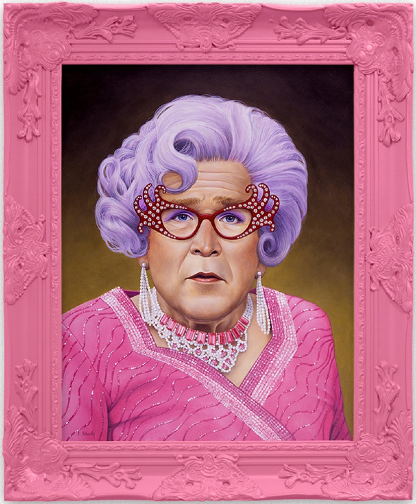 Dictators with pink glasses: mocking caricatures of famous politicians