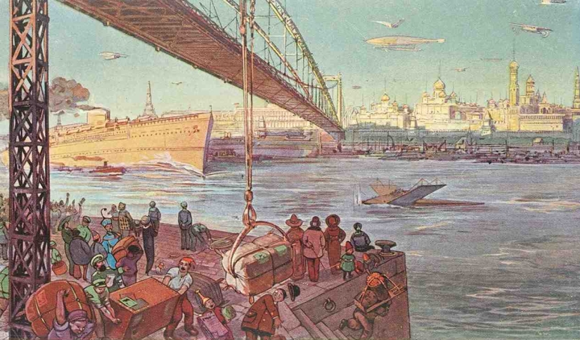 "Downers and sneaking around on air slides": Moscú de los siglos XXII-XXIII en postales de 1914