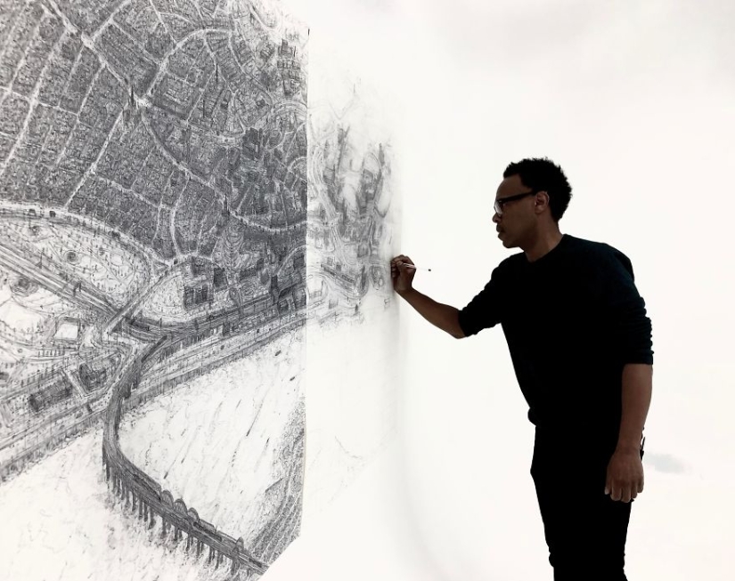 El artista decidió dibujar a mano las 69 ciudades del Reino Unido, y puede llevar 17 años