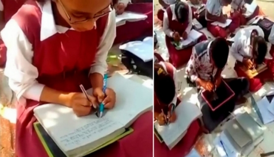 En una escuela india, todos los niños escriben con ambas manos, aunque solo el 1% de la población mundial puede hacerlo