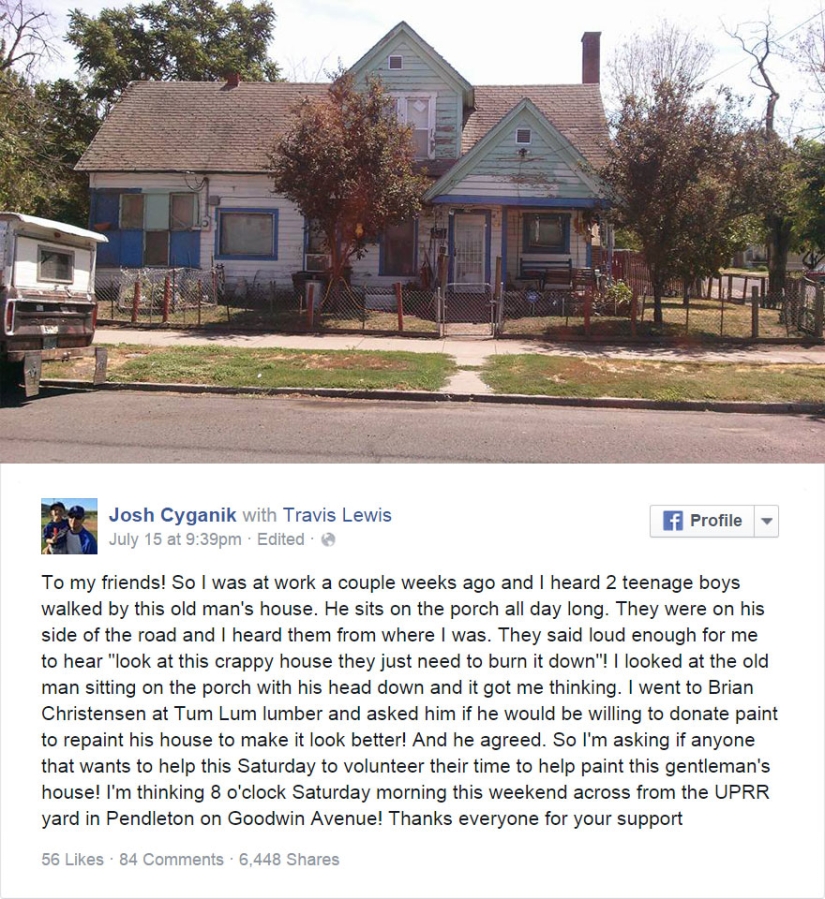 Facebook helped an old man with a shabby house