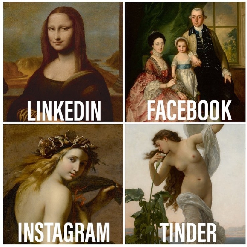 Facebook Instagram and Tinder: How people look on different social networks: everyone compares their photos on LinkedIn, Facebook, Instagram and Tinder