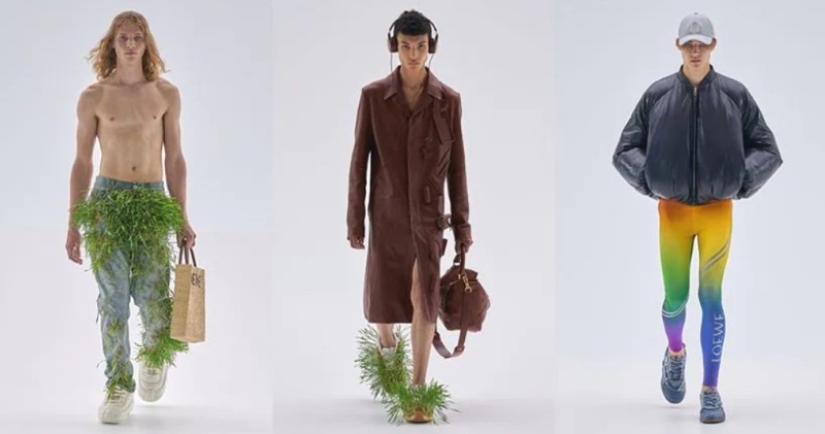 Fashion brand Loewe presented clothes covered with moss and grass