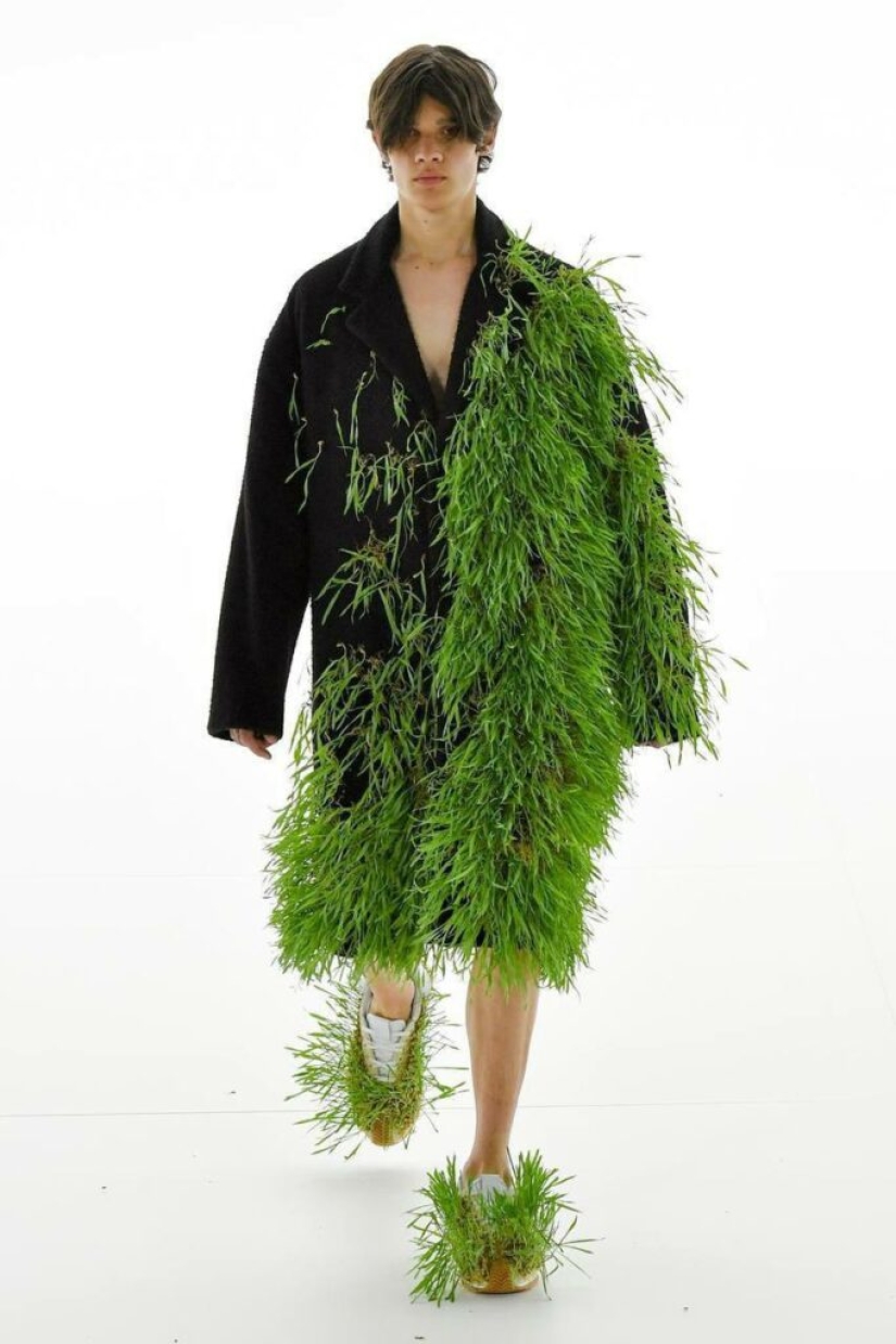 Fashion brand Loewe presented clothes covered with moss and grass