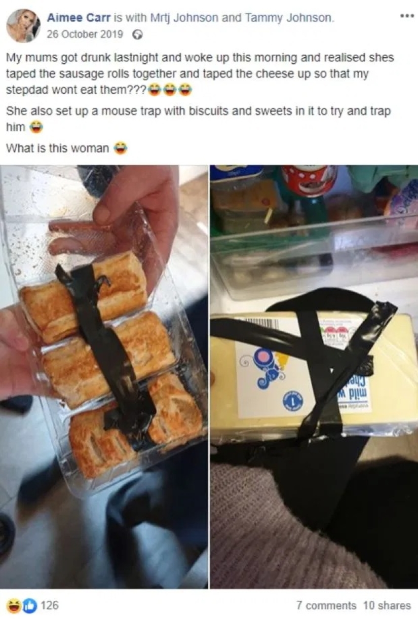 Fed up: a woman taped all the goodies in the house with duct tape so that her husband wouldn't eat them