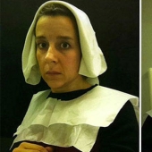 Flemish portraits of the XV century, "recreated" in the airplane toilet