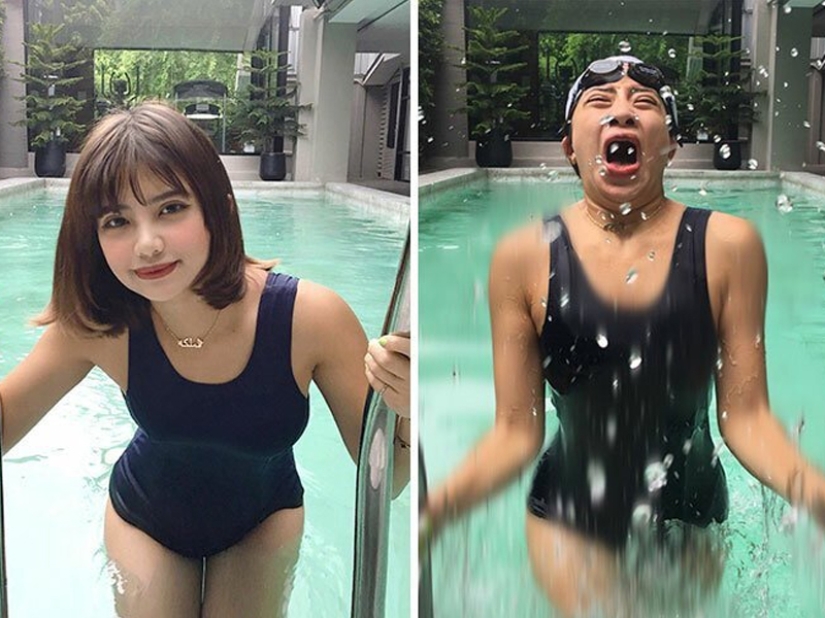 Fraude en todas partes: collages de Instagram/realidad de una chica de Tailandia