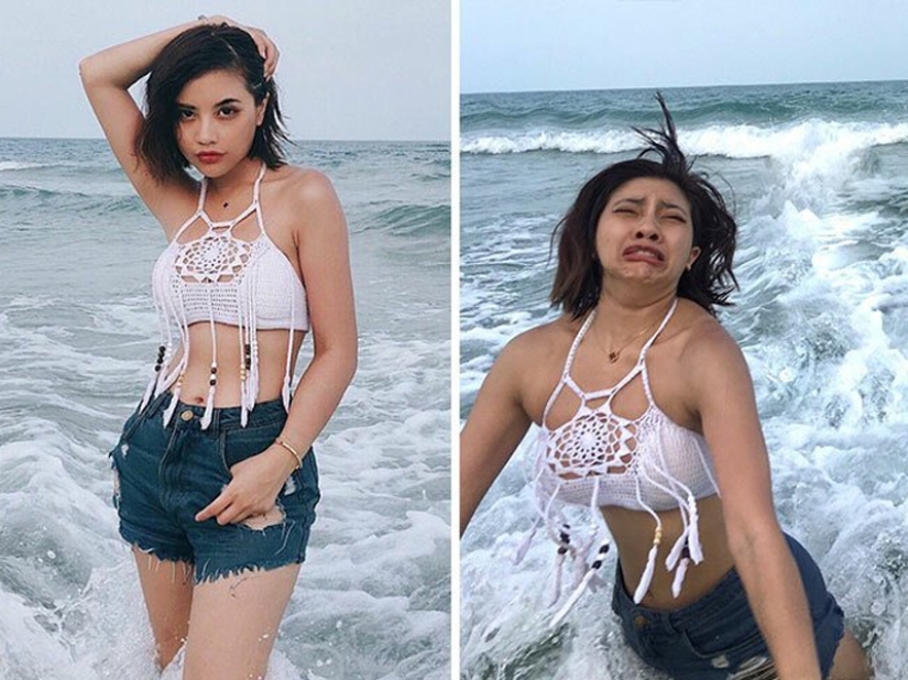 Fraude en todas partes: collages de Instagram/realidad de una chica de Tailandia