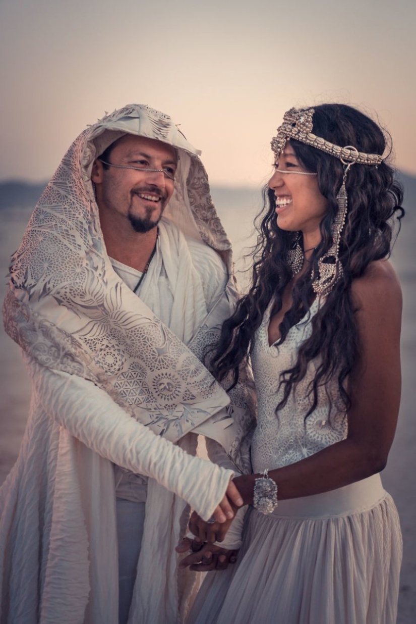 Futuristic wedding at Burning Man Festival