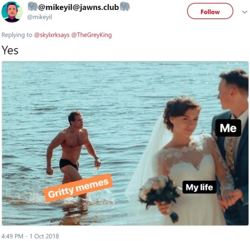 Gay version of the meme "Unfaithful guy": the groom looked at the sexy jock right during the wedding