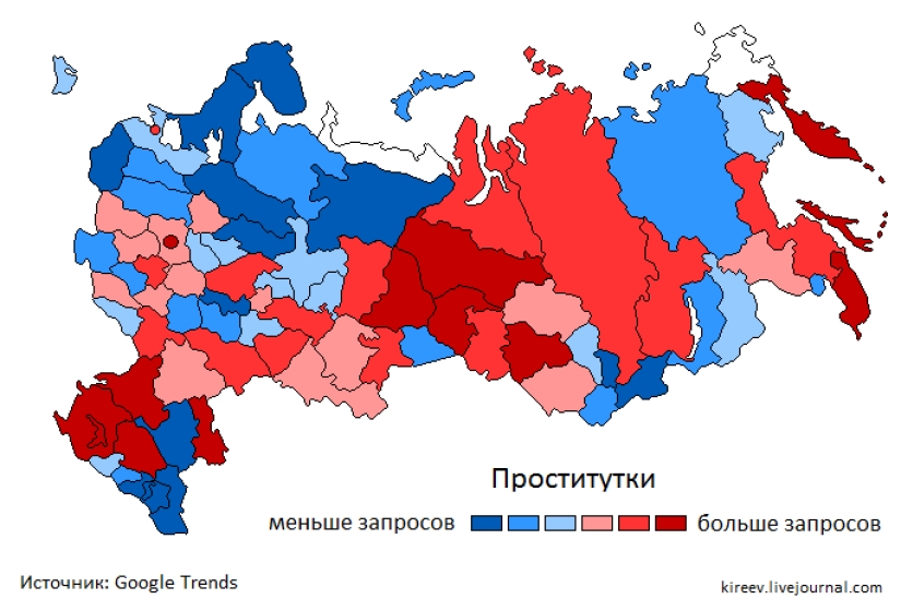 Geografía tímida: dónde en Rusia "sexo", "porno", "prostitutas" se buscan con mayor frecuencia en Google