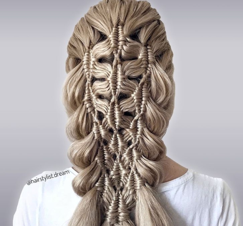 German girl creates mesmerizing hairstyles similar to crochet patterns