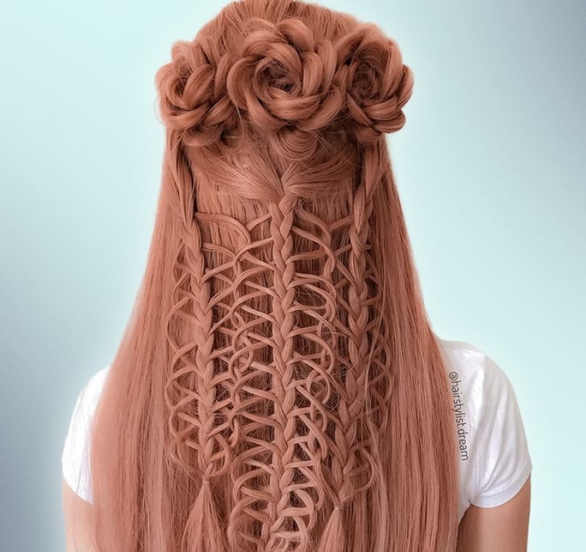 German girl creates mesmerizing hairstyles similar to crochet patterns