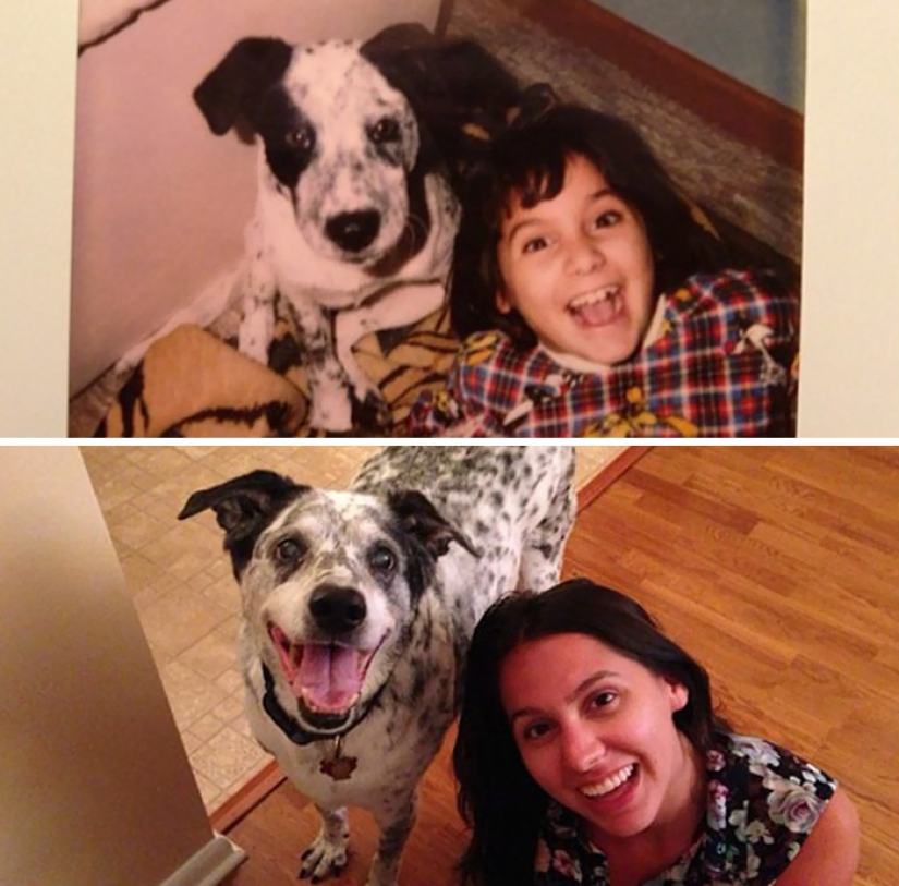 Grown up together: Dogs and their owners at the beginning of friendship and after many years