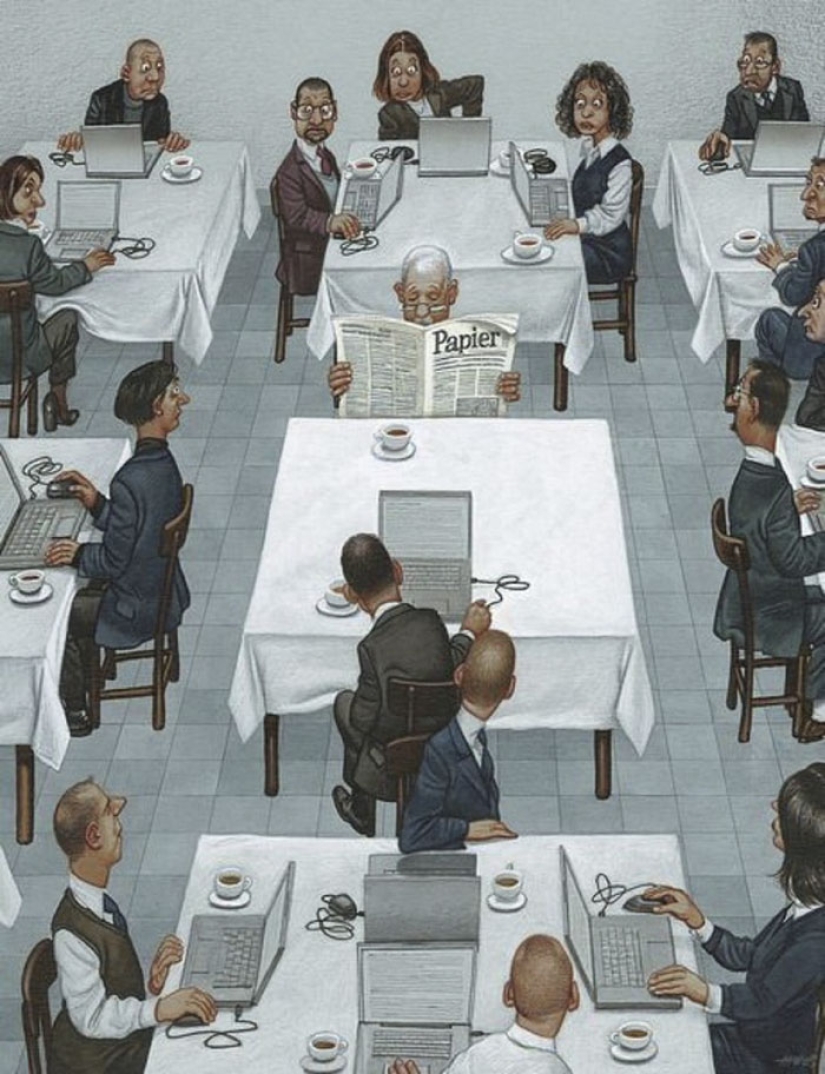 Hacia dónde va nuestro mundo: el dibujante Gerhard Haderer expone los problemas de la sociedad moderna en ilustraciones demasiado honestas