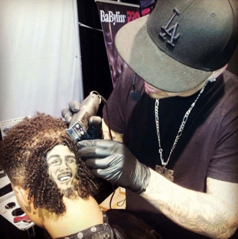 Hairdresser creates celebrity portraits on the heads of his clients